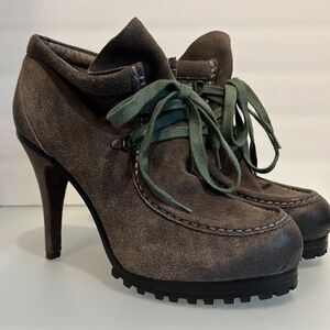 ASH Green Suede Lace Up High Heel Booties Size 39 EU/ 8 US